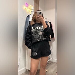 Black Graphic Sweatshirt and Shorts Set